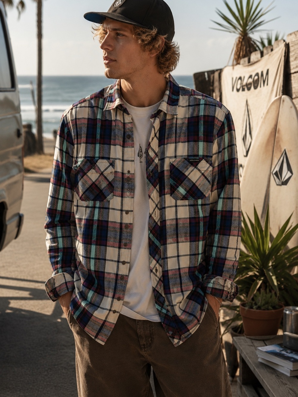 Volcom Plaid Flannel Shirt Large 100% Cotton Skate Surf Outdoor Casual Grunge